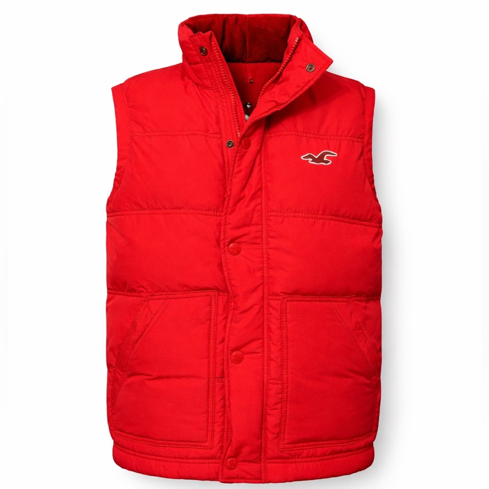 Hollister‎ Red Puffer Vest Y2K Preppy Streetwear Cozy Winter Layering Core
